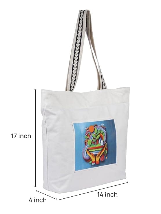 WOTM On The Move Tote | Premium Printed Cotton Canvas Tote Bag with Zipper & Inside Pocket, Stylish Everyday Travel Bag for Work, College, Office, Travel, Shopping view 6