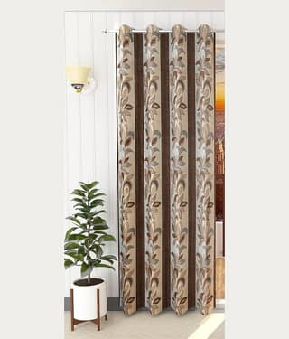 Kraftiq Homes Floral Semi-Transparent Eyelet Curtain 5 ft ( Pack of 1 ) - Brown