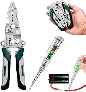 20-in-1 Multifunctional Stainless Steel Wire Cutter Foldable Wire Stripper Crimper Cable Cutter Pliers Non slip Grip for Cutting Electrical Stripping Tool & Crimping Tool with [LED Voltage Tester Pen]