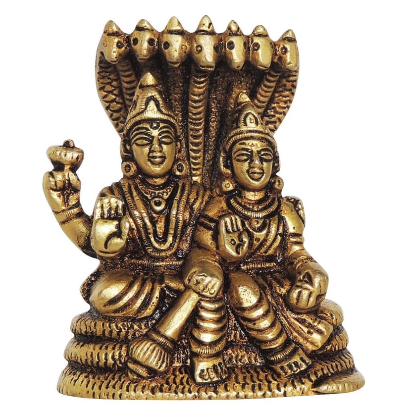 Brass Laxmi Vishnu God Idol Statue - Divine Home Temple Decor, Height : 3.5 Inch (BSMAS1392 F) view 2
