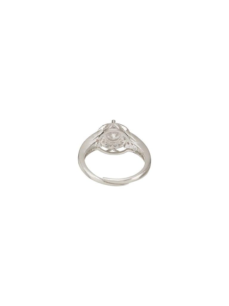 Silver Rhodium Plated White Round Cut Zircon Studded Adjustable Solitaire Engagement Propose Wedding Finger Ring view 7