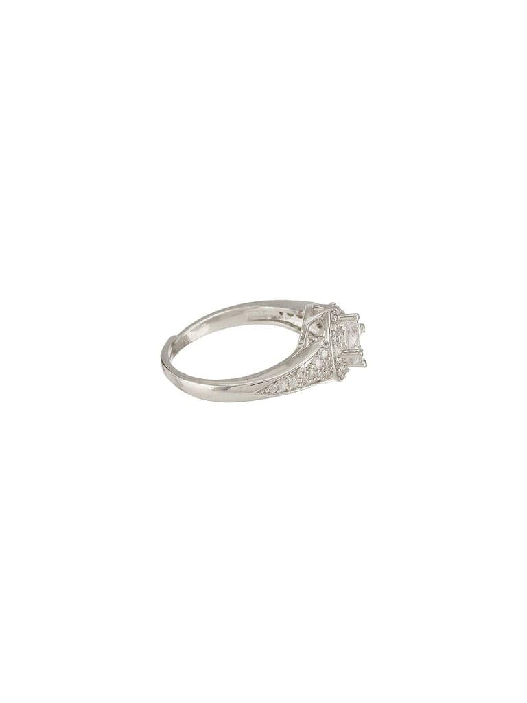 Silver Rhodium Plated White Round Cut Zircon Studded Adjustable Solitaire Engagement Propose Wedding Finger Ring view 8