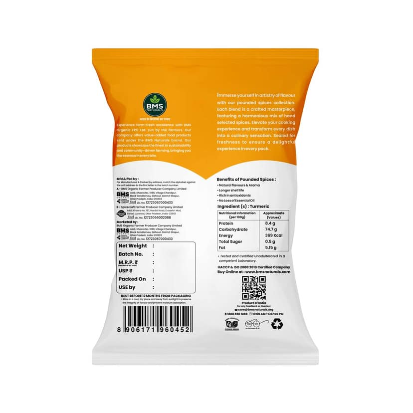 BMS NATURALS Pounded Turmeric Powder, 500g - 100% Pure Haldi view 2