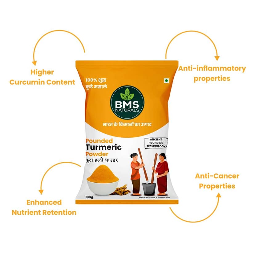 BMS NATURALS Pounded Turmeric Powder, 500g - 100% Pure Haldi view 4