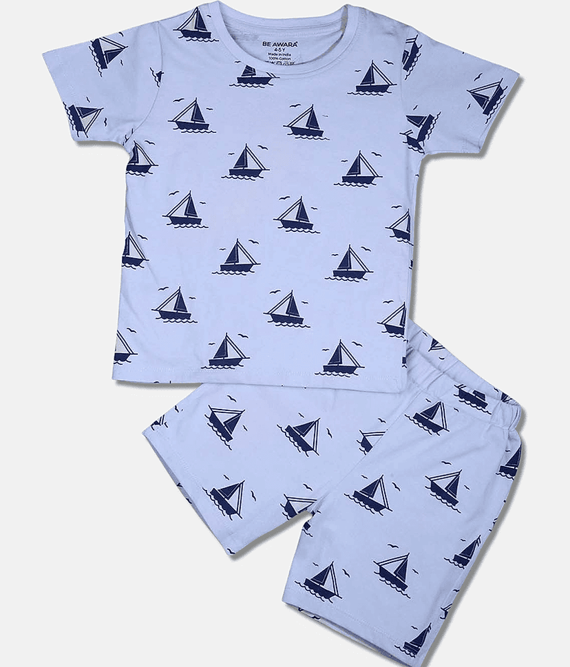 Be Awara Pack of 1 Unisex for Baby Cotton T-Shirt & Shorts ( Light Blue )