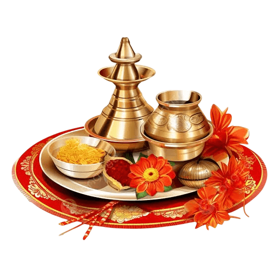Golden Decorative Pooja Thali Set with Traditional Religious Essentials view 2
