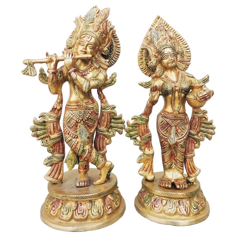 Brass Radha Krishna God Idol - Handcrafted Religious Statue, Height : 13 Inch (BSMAS616 A) view 2