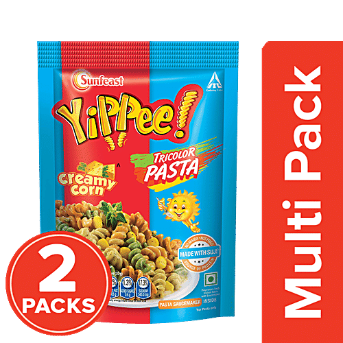 Sunfeast YiPPee! Tricolor Pasta - Soft & Tasty Suji/Rawa, Creamy Corn, 2x65 g
