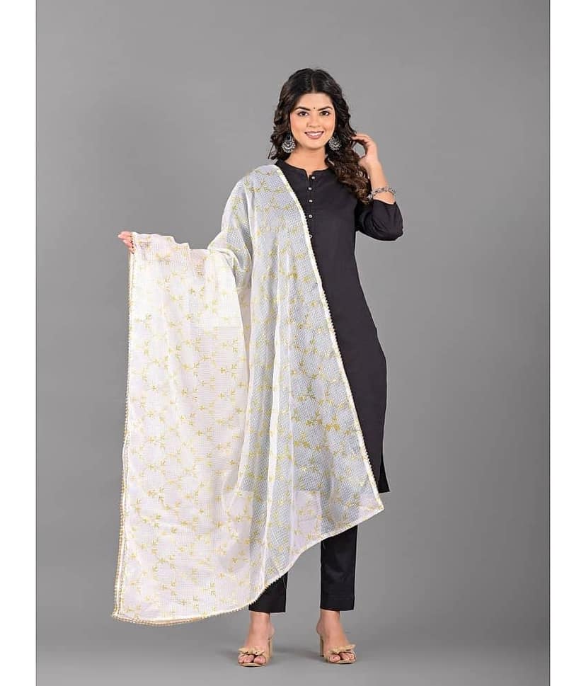 Apratim White Cotton Blend Women's Dupatta - ( Pack of 1 )
