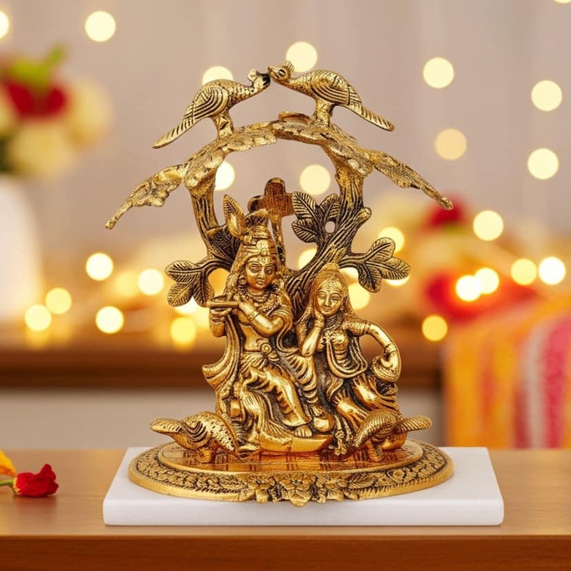 Aluminium Radha Krishna Idol Under Tree ? Decorative Showpiece, Height : 8 Inch (ASMAS134 G)