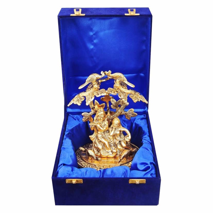 Aluminium Radha Krishna Idol Under Tree ? Decorative Showpiece, Height : 8 Inch (ASMAS134 G) view 2