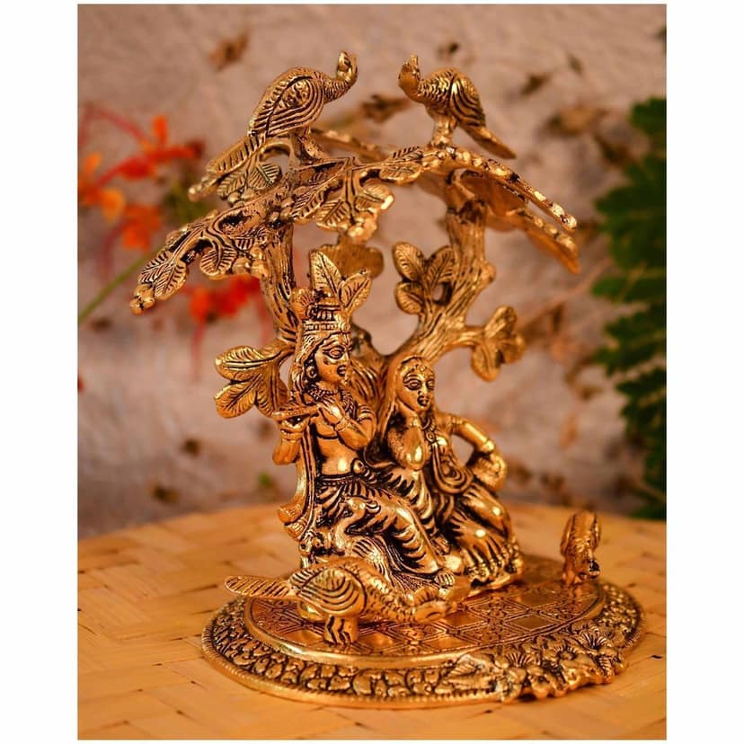 Aluminium Radha Krishna Idol Under Tree ? Decorative Showpiece, Height : 8 Inch (ASMAS134 G) view 3