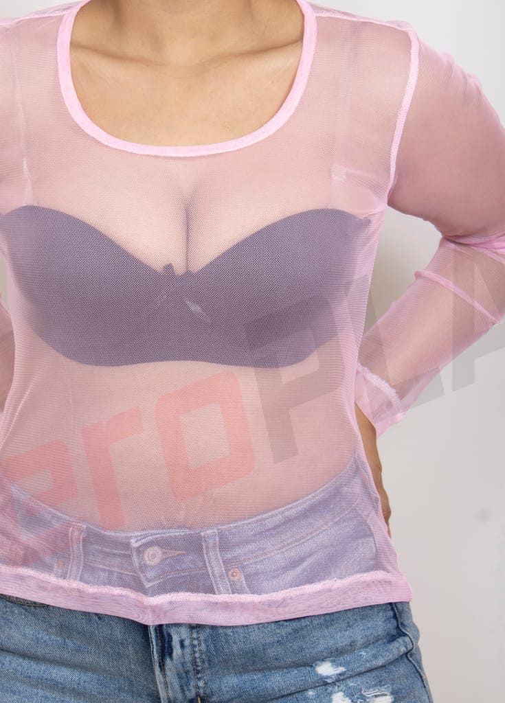 Pink Soft and Stretchy Cotton Knit Rib Fitted V Neck Fitted Casual and Sports Crop Top view 4