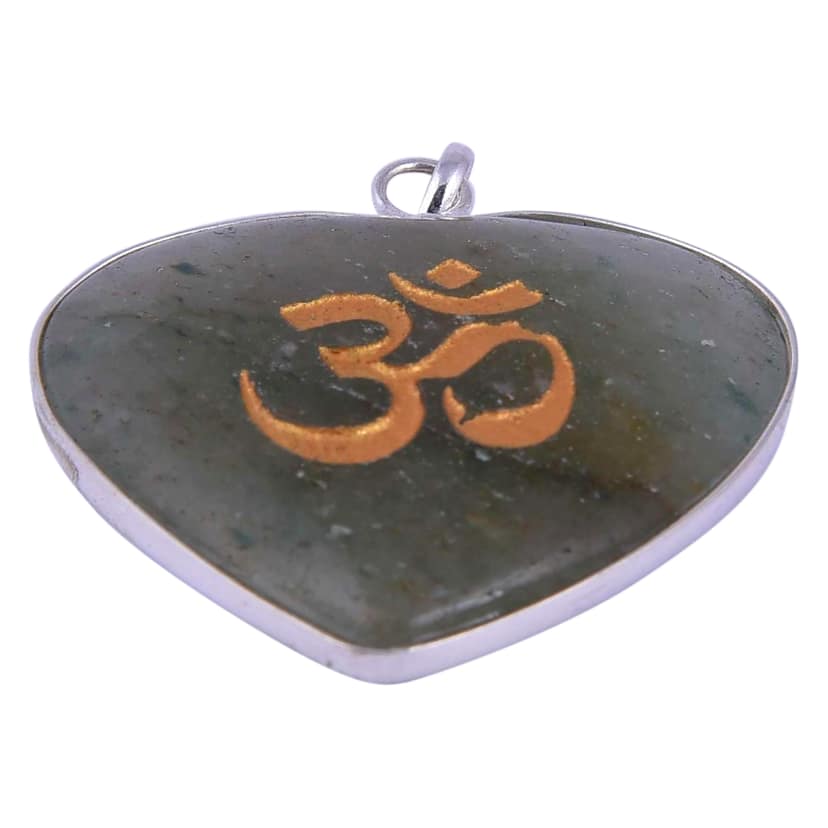 Green Aventurine Heart Border Pendant with Om sign for Reiki Healing and Crystal Healing,Traditional Astrological Pendant for Women and Mens | Lucky Charm Positive Vibes Energy(KI_47) by Krishna Impex view 2