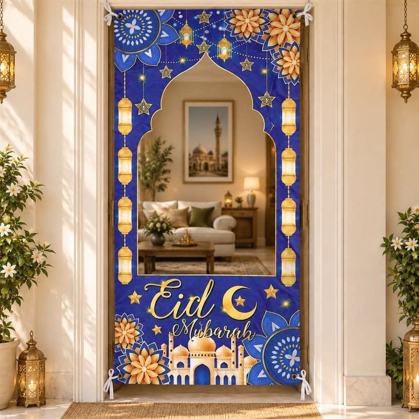 Eid Mubarak Arch Cutout Backdrop Curtain for Festive Doorway Decor (210x105 Cm)