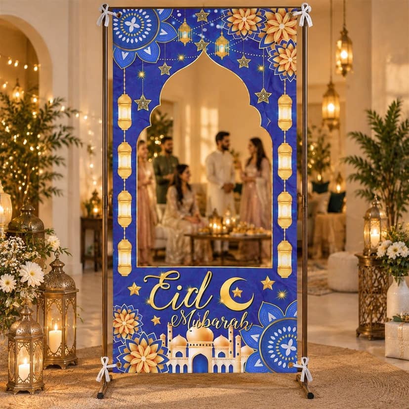 Eid Mubarak Arch Cutout Backdrop Curtain for Festive Doorway Decor (210x105 Cm) view 2