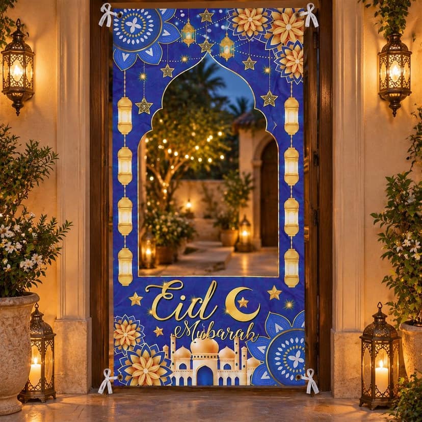 Eid Mubarak Arch Cutout Backdrop Curtain for Festive Doorway Decor (210x105 Cm) view 3
