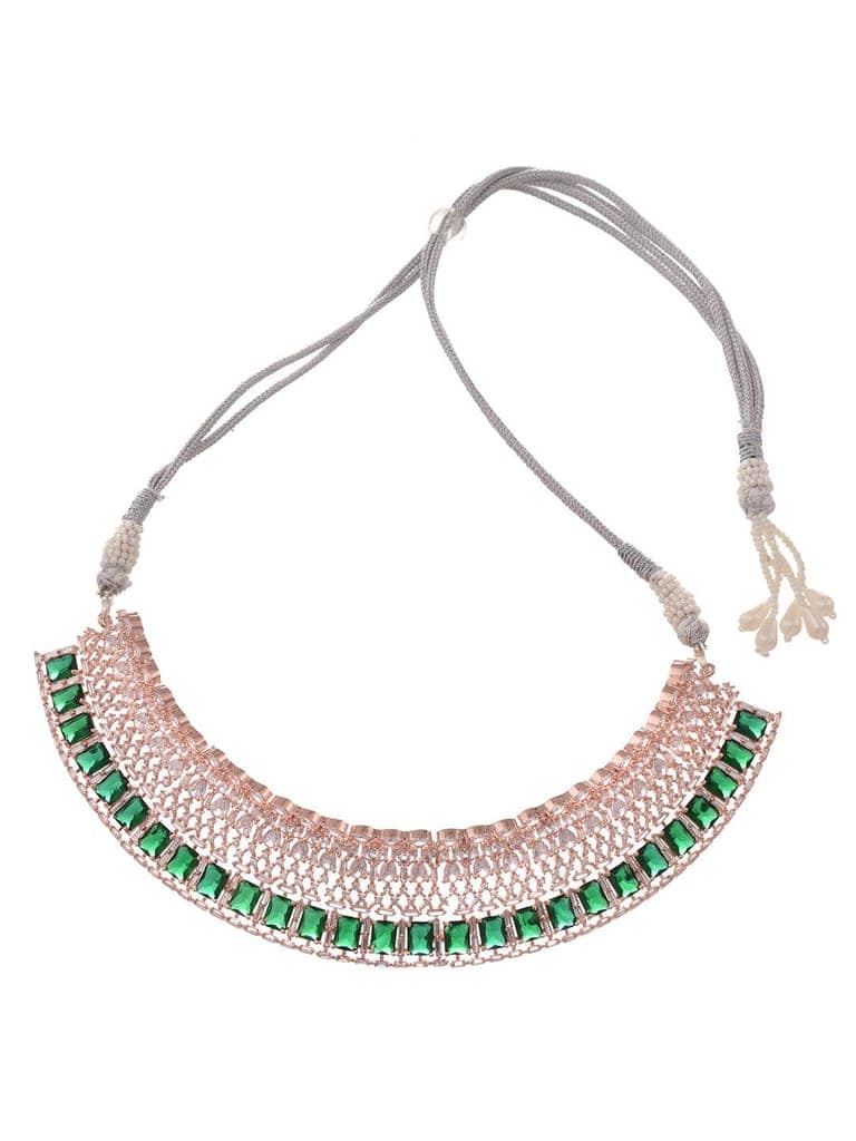 Rose Gold Plated Green AD Studded Bridal Choker Jewellery Set view 5
