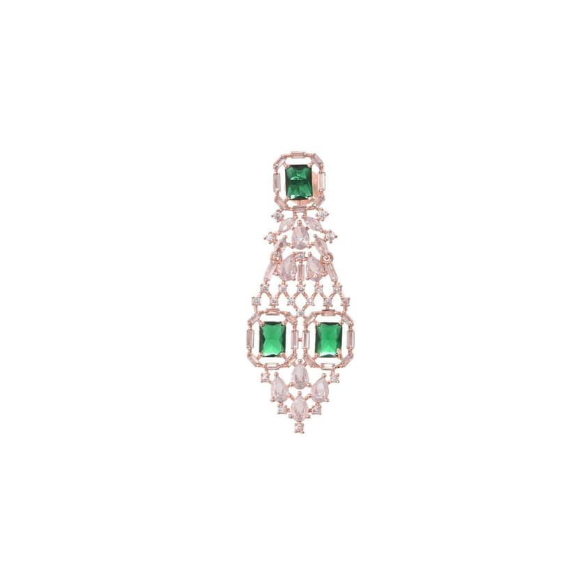 Rose Gold Plated Green AD Studded Bridal Choker Jewellery Set view 7