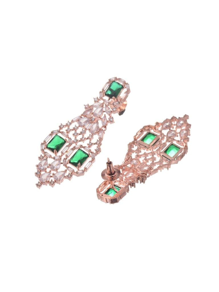 Rose Gold Plated Green AD Studded Bridal Choker Jewellery Set view 9