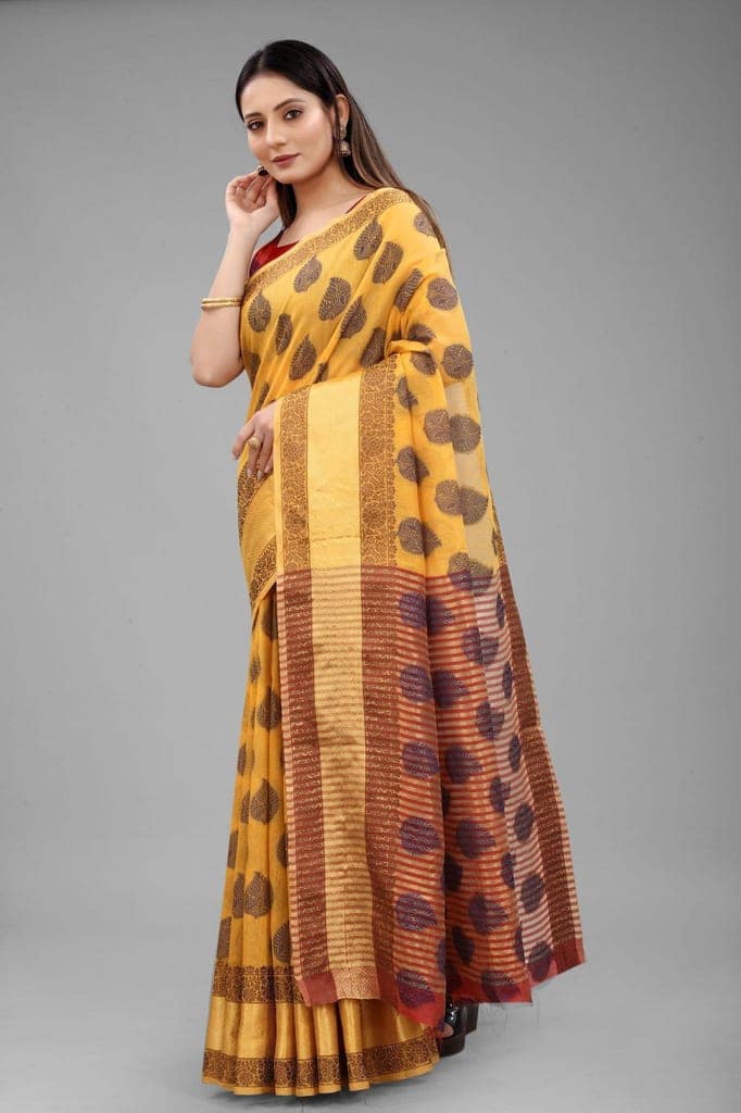 Silk Zone Women's Cotton Woven Saree With Unstiched Blouse Piece view 3