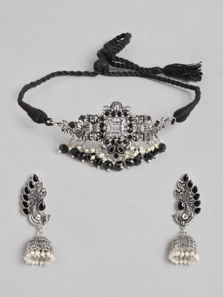 Pujvi Fashions Oxidised Square Jaali choker Necklace set view 2