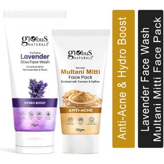 Globus Naturals Face Care Combo Set of 2- Lavender Face Wash 75gm and Multani Mitti Face Pack 50 gm