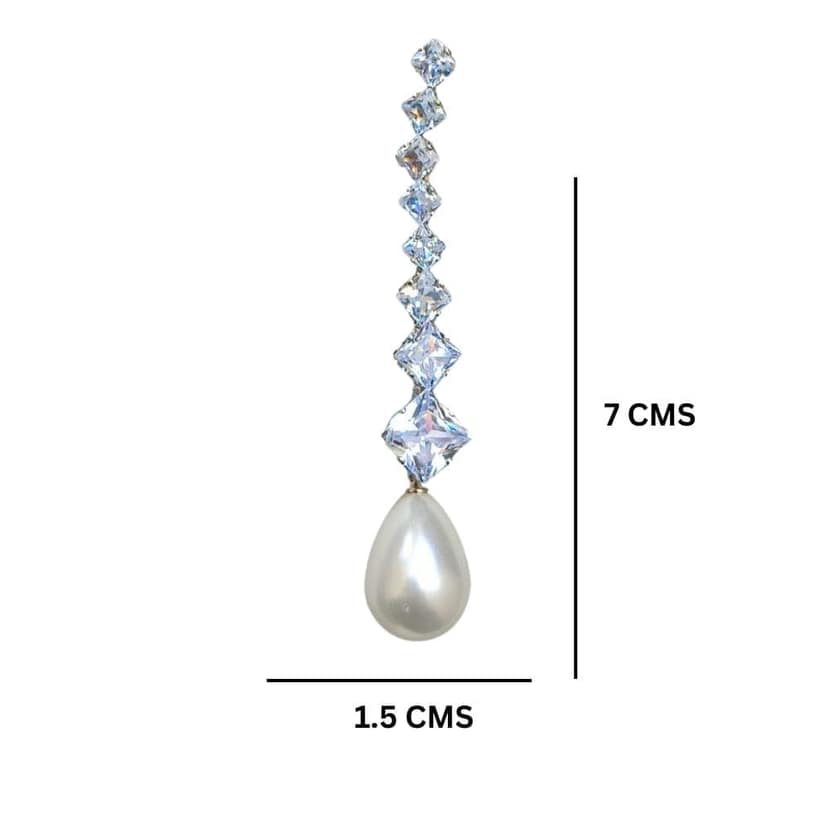 Jewelryklub American Diamond Long Earrings With Pearl Stone For Girls Women view 6