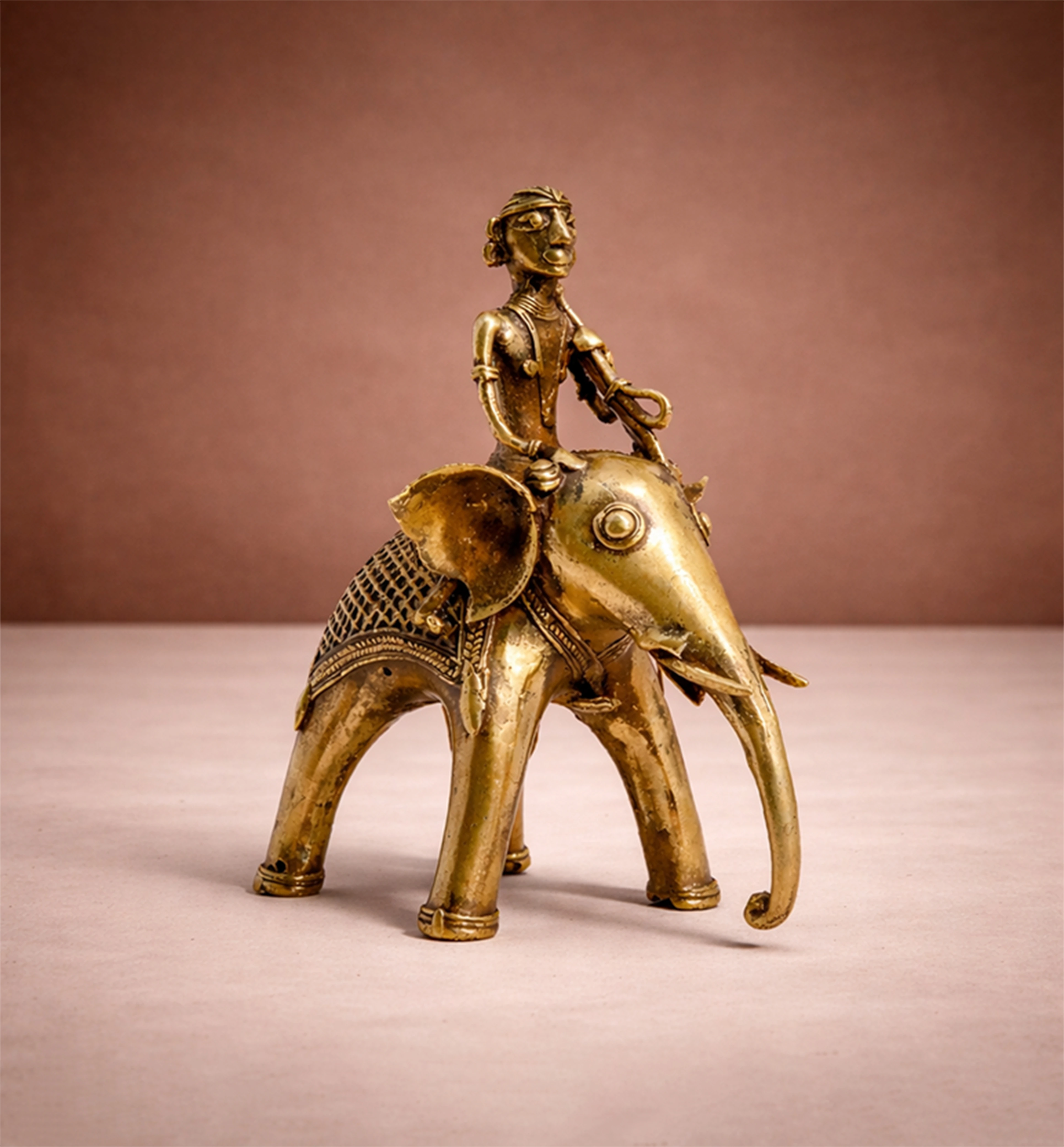 Handcrafted Brass Elephant with Mahavat Showpiece – Medium (Bhareva Craft)