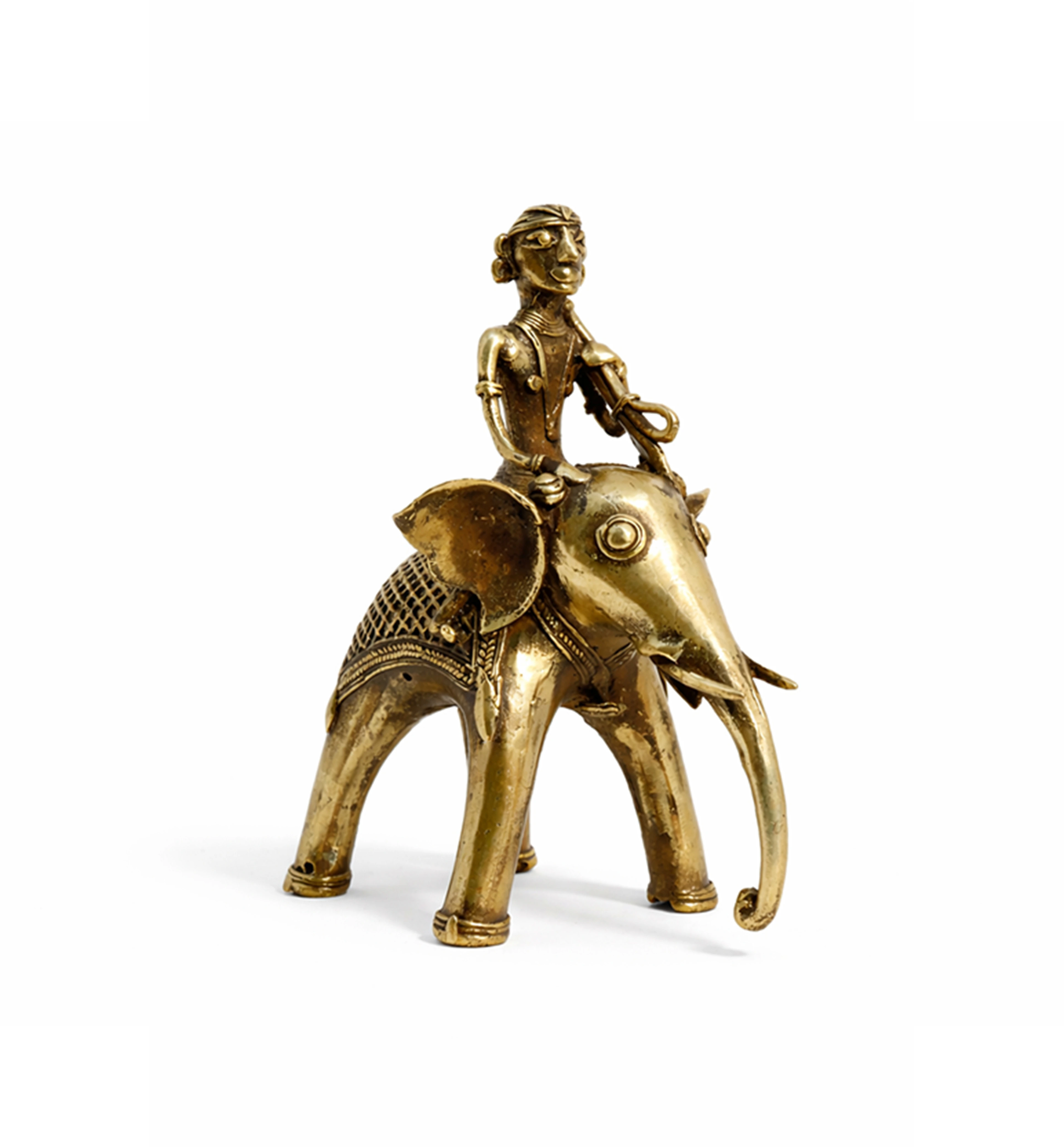 Handcrafted Brass Elephant with Mahavat Showpiece – Medium (Bhareva Craft) view 2
