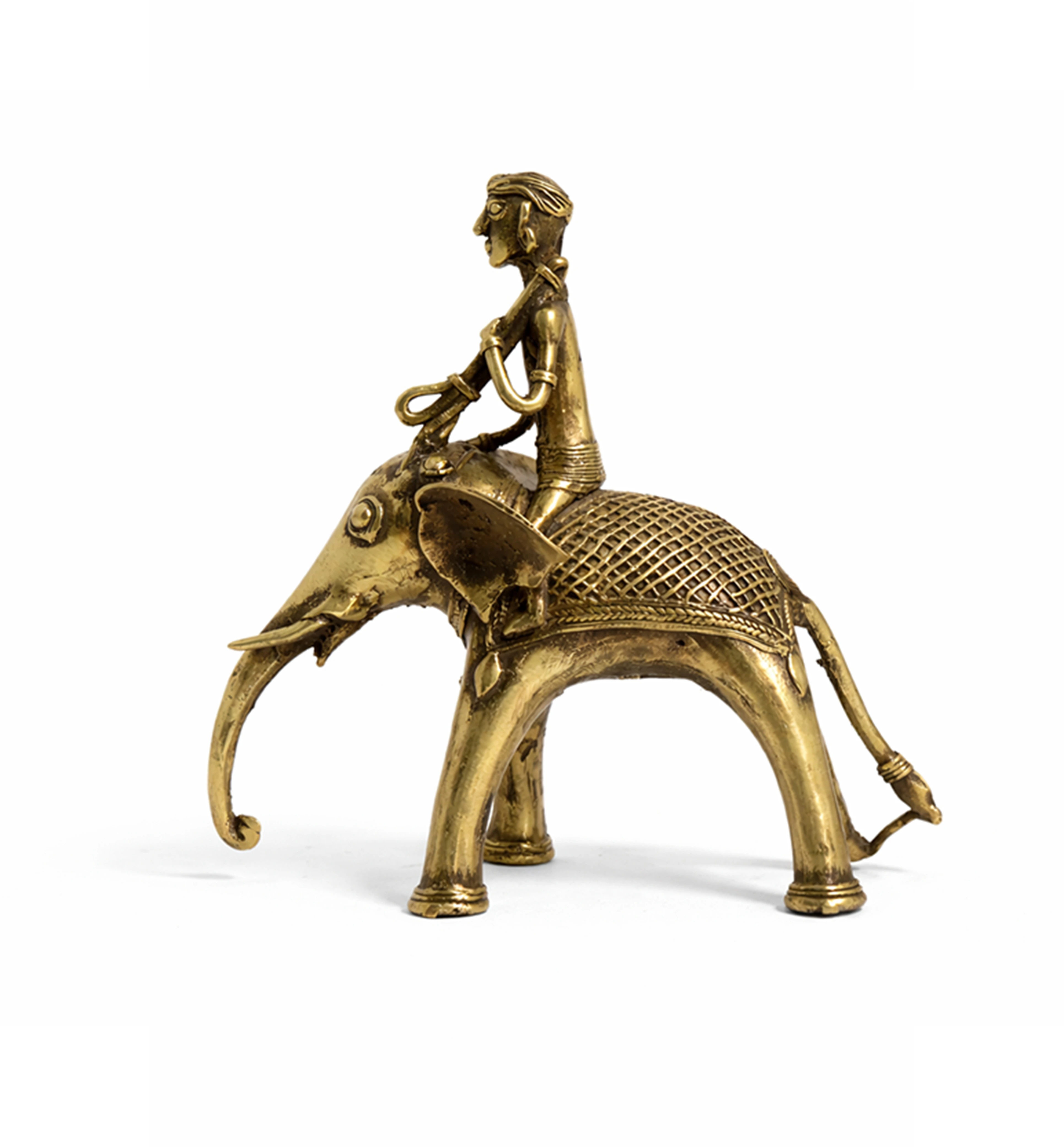 Handcrafted Brass Elephant with Mahavat Showpiece – Medium (Bhareva Craft) view 3