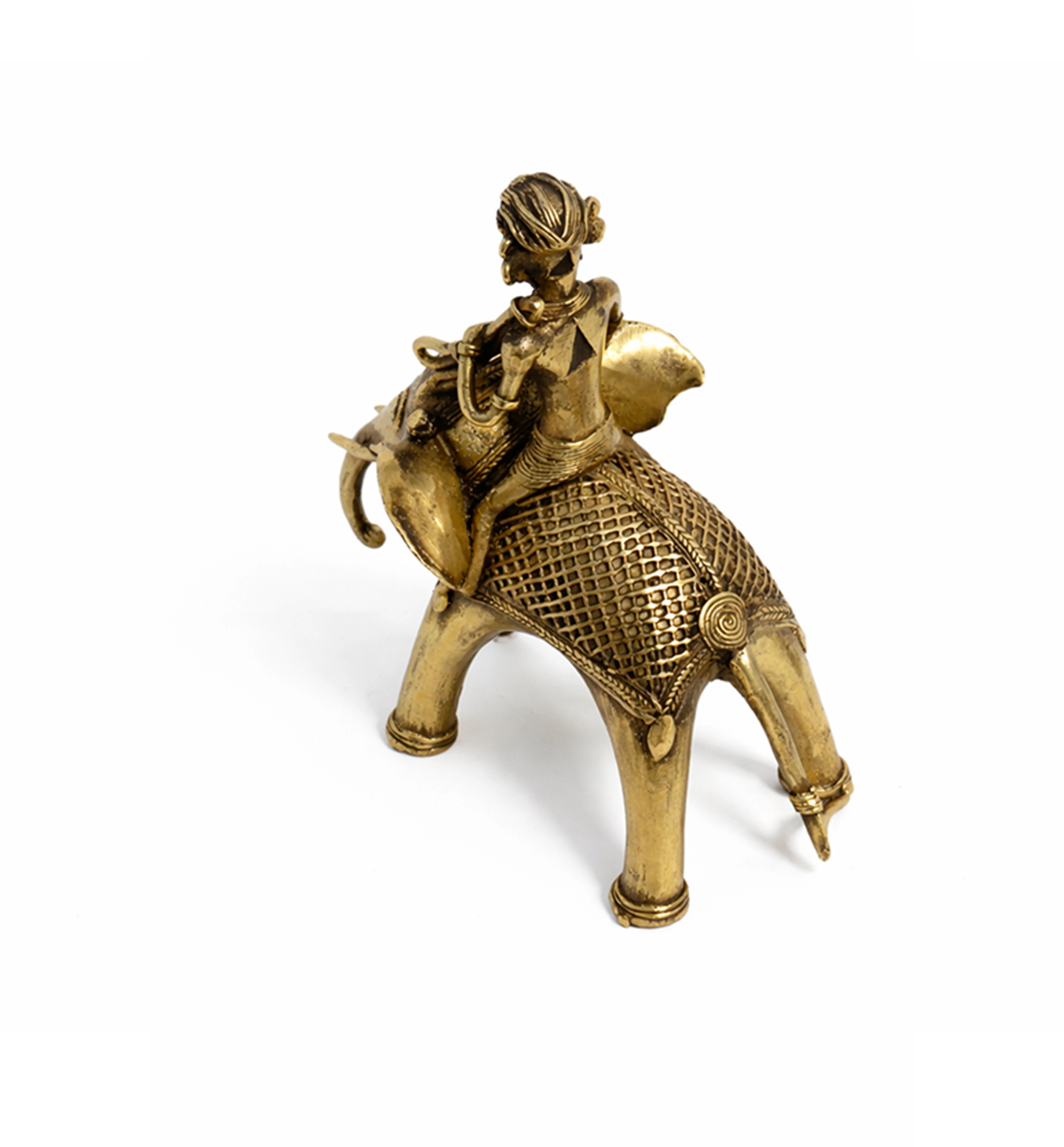 Handcrafted Brass Elephant with Mahavat Showpiece – Medium (Bhareva Craft) view 6
