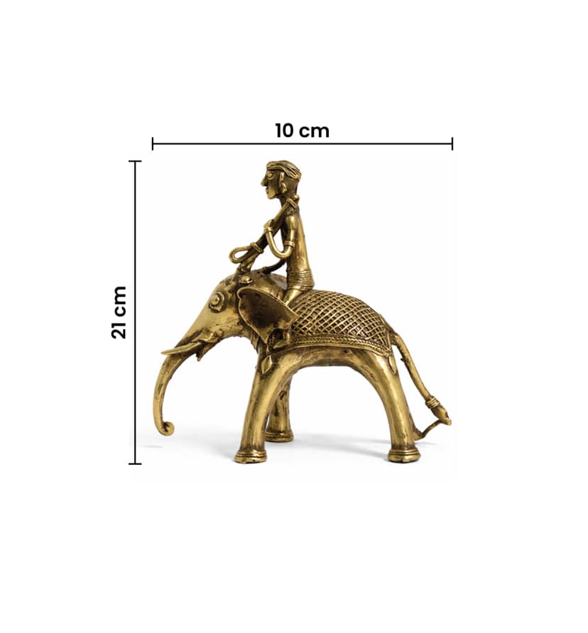 Handcrafted Brass Elephant with Mahavat Showpiece – Medium (Bhareva Craft) view 7
