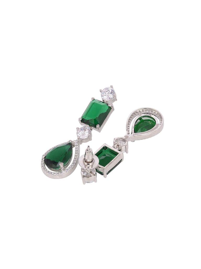 Silver Toned Green AD studfded designer Necklace Jewellery Set view 6