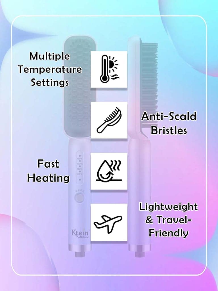Ktein 2-in-1 Hot Air Ion Dryer Brush & Styler – Curling Iron & Straightener for Women & Girls, 750W Professional Negative Ion Technology for Frizz-Free, Smooth & Shiny Hair Styling view 3