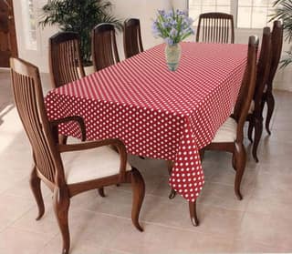 AIRWILL 100% Cotton Polka Pattern 8 Seater Rectangle Table Cover Sized, 56x95 inches (Red,White, Pack of 1)