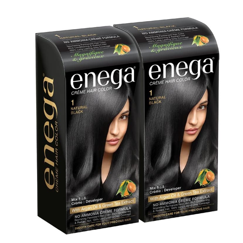 Enega nourishing no ammonia natural black cream hair color with argon oil& green tea extract 120ml