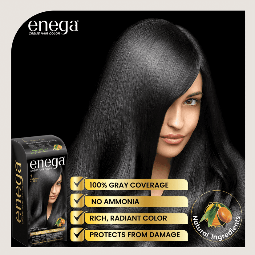 Enega nourishing no ammonia natural black cream hair color with argon oil& green tea extract 120ml view 5