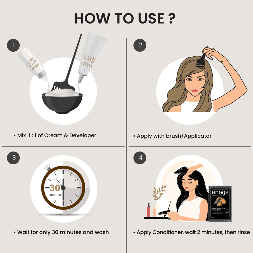 Enega nourishing no ammonia natural black cream hair color with argon oil& green tea extract 120ml view 7