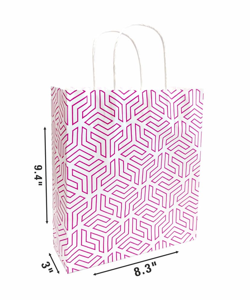90 GSM Fluorescent Single Color Printed Small Paper Gift Bags, Ideal For Birthday Return Gifts & Gifting On Special Occasions (Pink, Size: 9.4 x 8.3 x 3 Inch) - 12 view 2