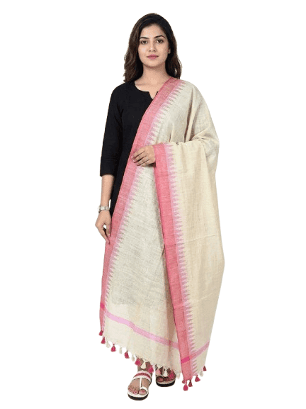 Cotton Khadi Dupatta with Temple Weaving Border view 2