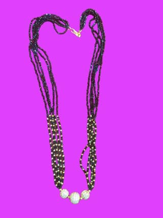 Black Beads Necklace with Golden Balls