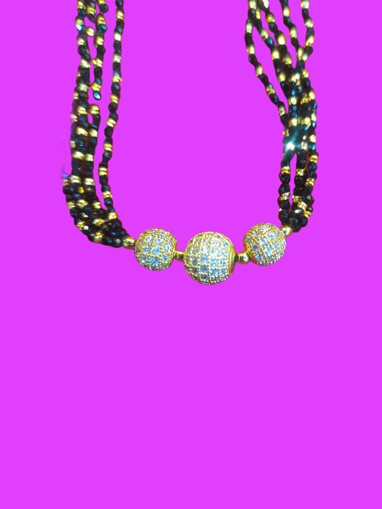 Black Beads Necklace with Golden Balls view 2