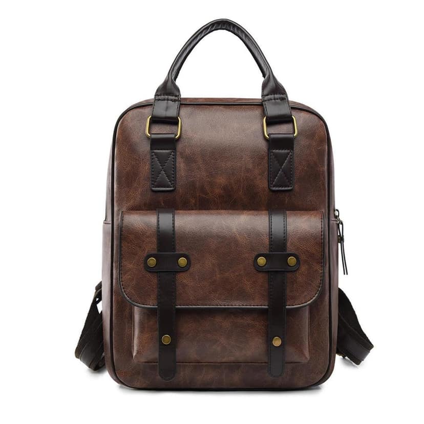 MOCA Leather Backpack for Men Women Vintage PU Laptop Bag Travel Office Use with Front Pocket Adjustable Straps Top Handles Spacious Design for Daily Carry