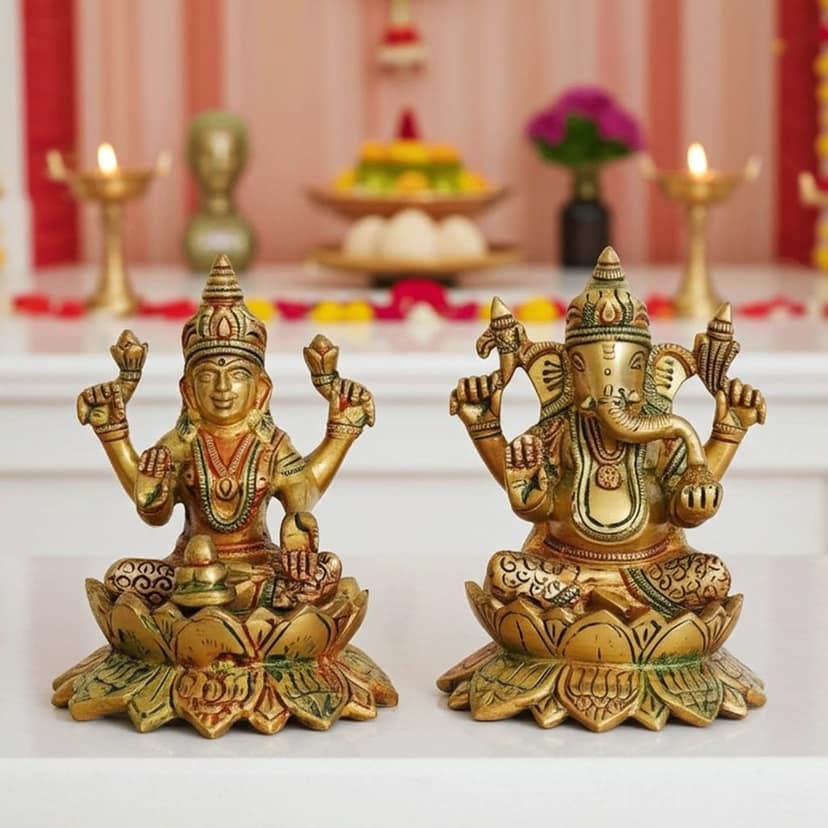 Brass Laxmi Ganesh Pair God Idol | Handcrafted Religious Murti, Height : 5.5 Inch (BSMAS1411)