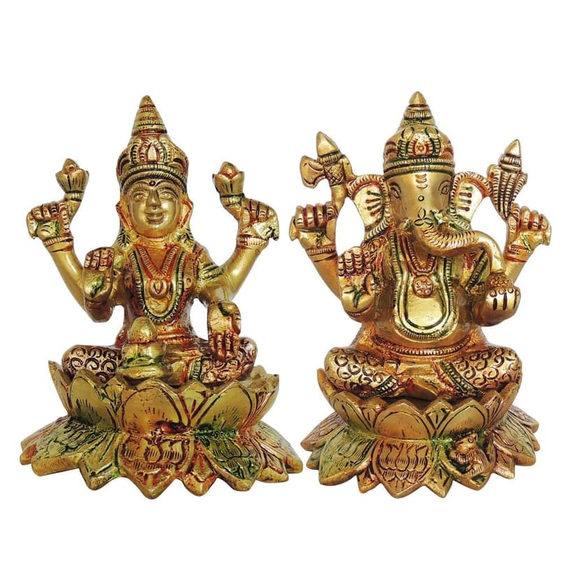 Brass Laxmi Ganesh Pair God Idol | Handcrafted Religious Murti, Height : 5.5 Inch (BSMAS1411) view 2