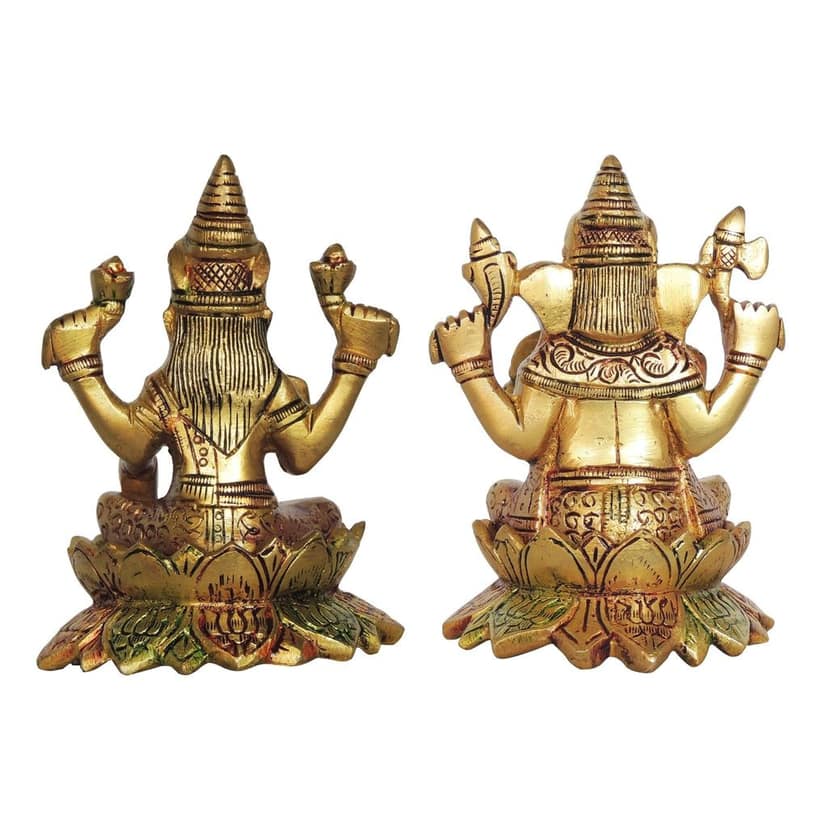 Brass Laxmi Ganesh Pair God Idol | Handcrafted Religious Murti, Height : 5.5 Inch (BSMAS1411) view 3