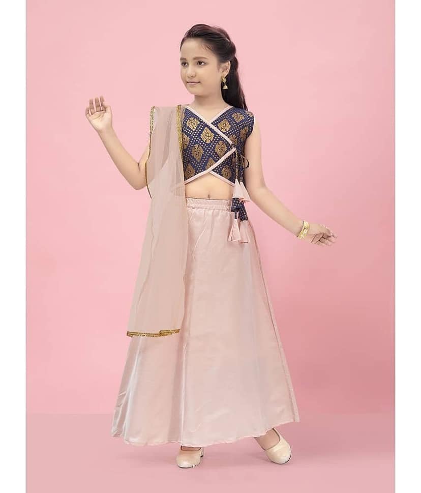 Aarika Brocade Lehenga Choli Set For Girls ( Pack of 1 , Navy Blue ) view 2