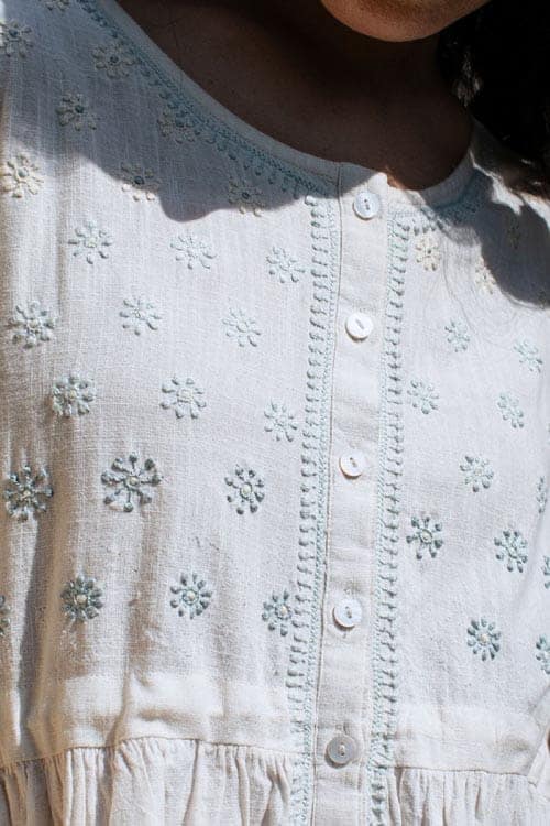 Avani Chikankari Off white Pure Cotton Sleeveless Dress