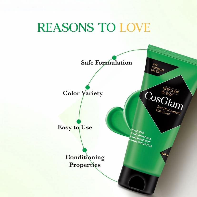 COSGLAM Semi Permanent Hair Color, No Peroxide, Non Oxidative, Ammonia Free Hair Colour 42 Emerald Green - 120gm view 4